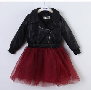 Girls Leather Dress Embroidered With Sequins