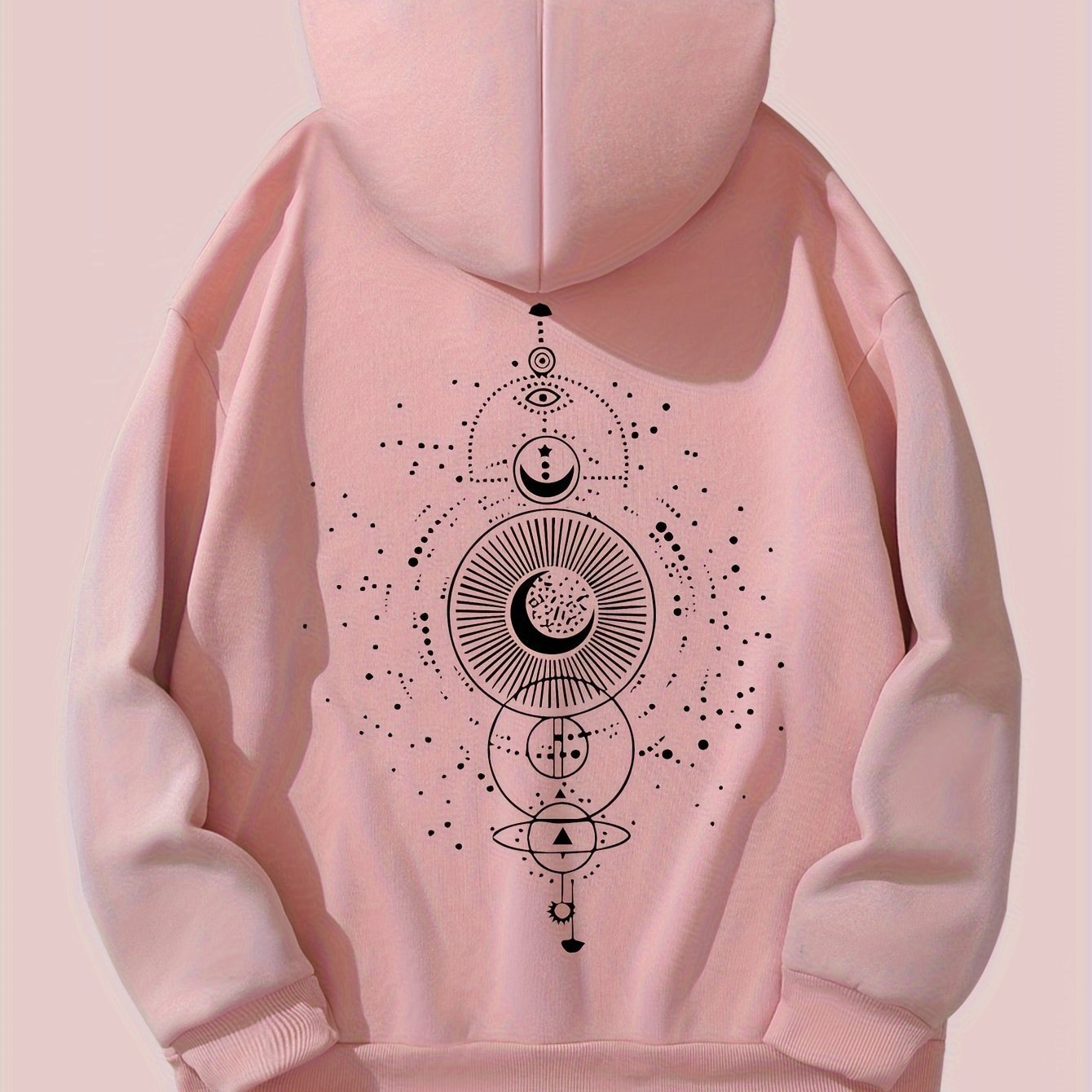 Moon Print Casual Hooded Sweatshirt - Cozy Celestial Style