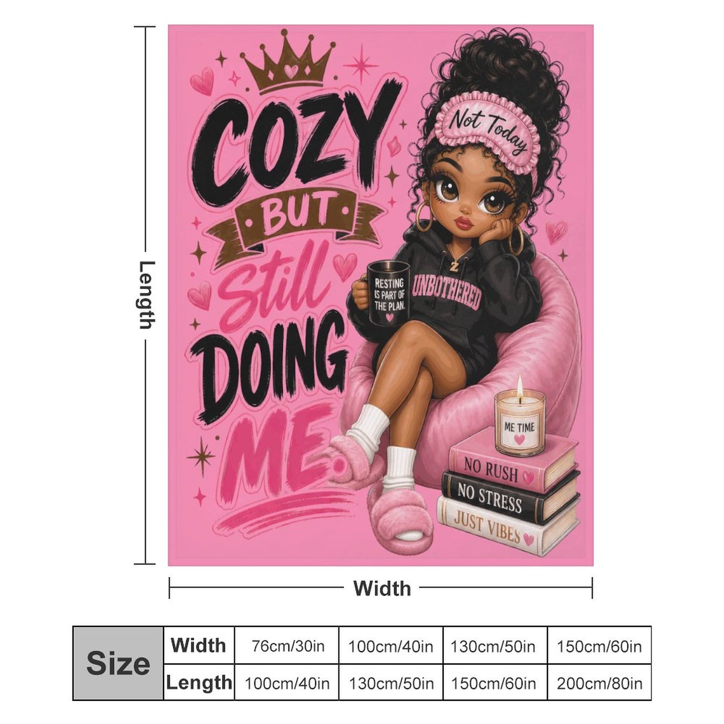 Cozy But Still Doing Me Flannel Throw Blanket – 60"x80" | Pink Black Girl Self-Care Blanket | 250gsm Soft Plush Oversized Blanket