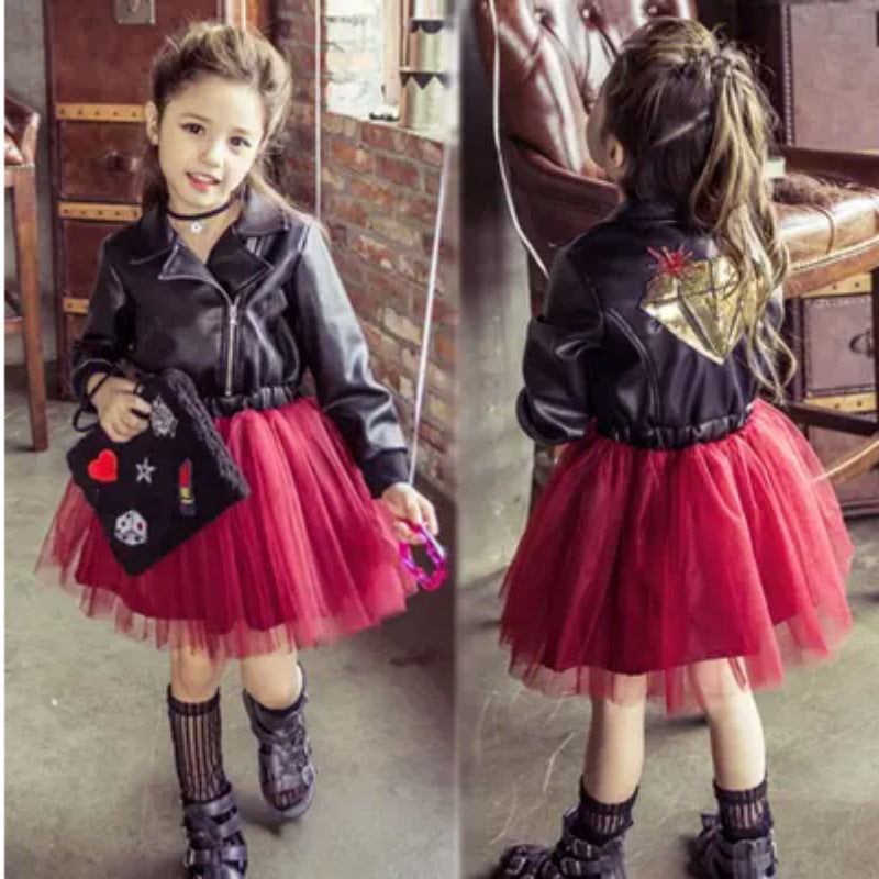 Girls Leather Dress Embroidered With Sequins