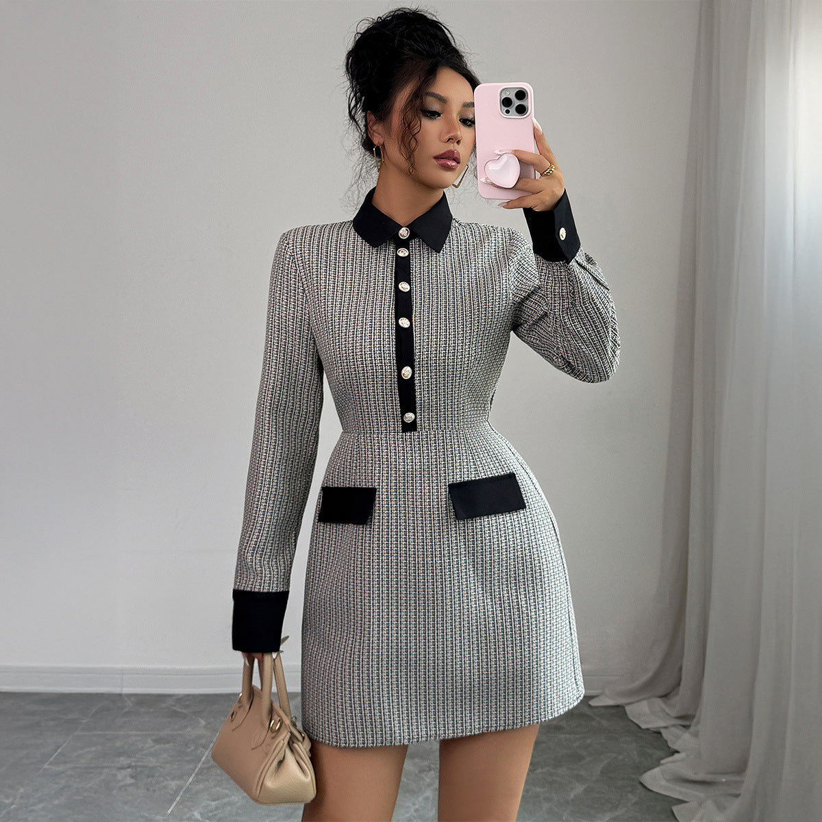 Button Long Sleeve Plaid Dress for Women | Casual Fall Outfit | Chic Button-Up Dress | Trendy Plaid Women’s Clothing | Stylish Autumn Fashion 2025