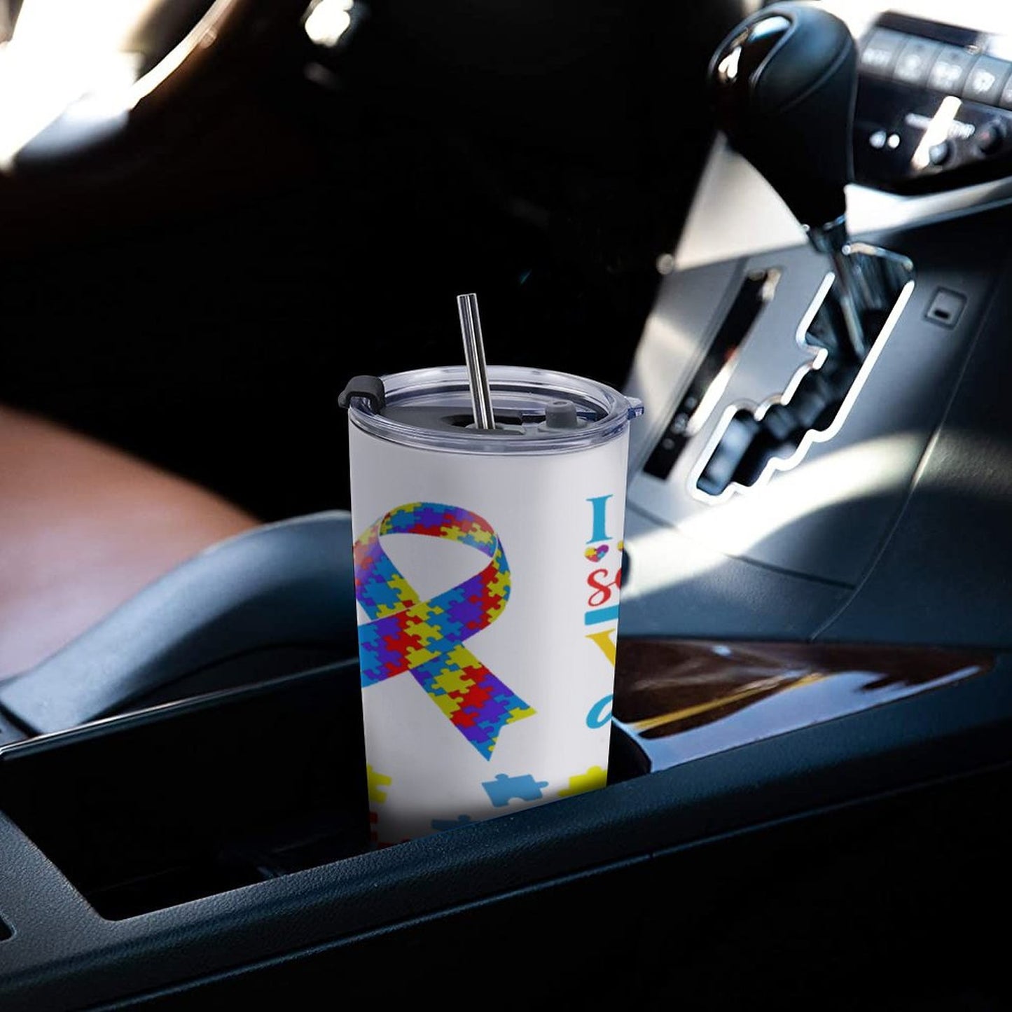 Autism Awareness 20oz Travel Mug Set with Cleaning Kit – 590ml Insulated Coffee Tumbler, Puzzle Design, Neurodiversity Support Gift, Hot & Cold Cup