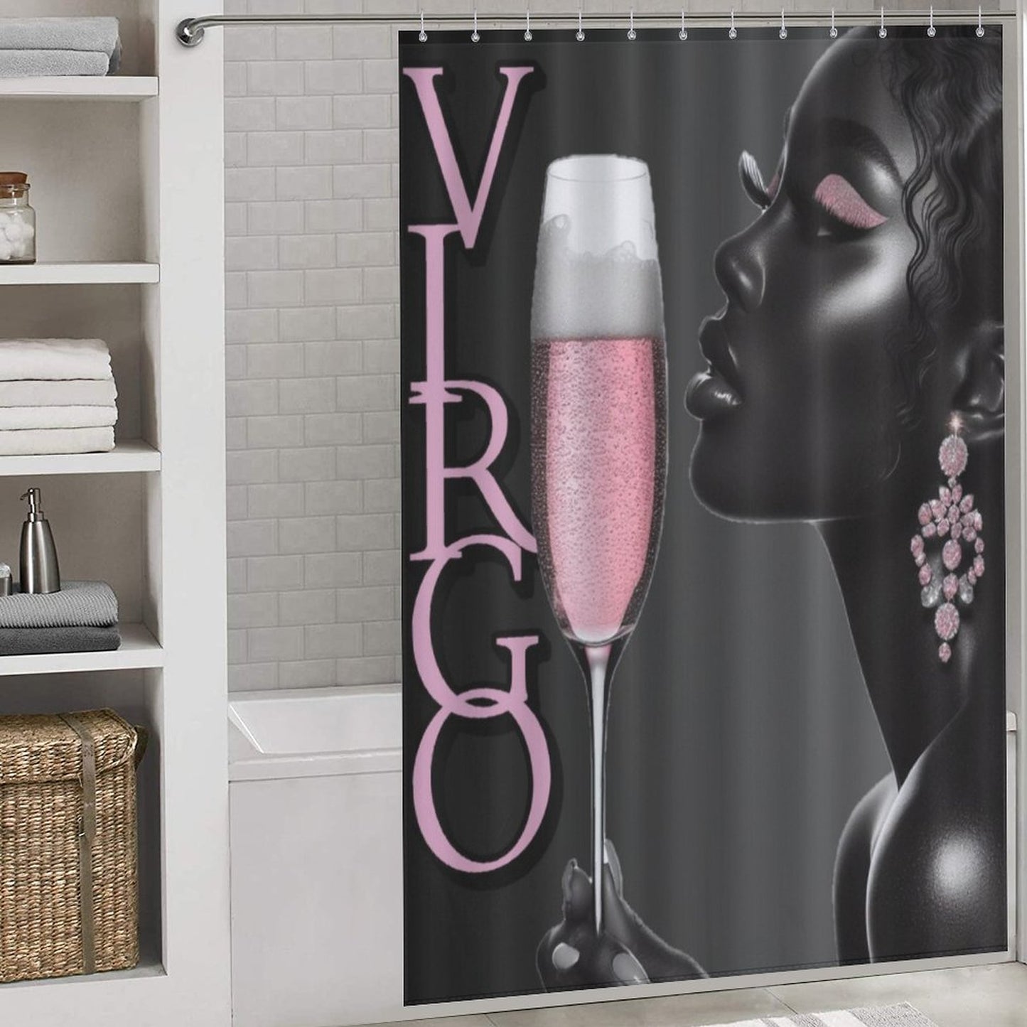 Pink & Black Melanin Virgo Shower Curtain  – Bold Astrology Home Decor