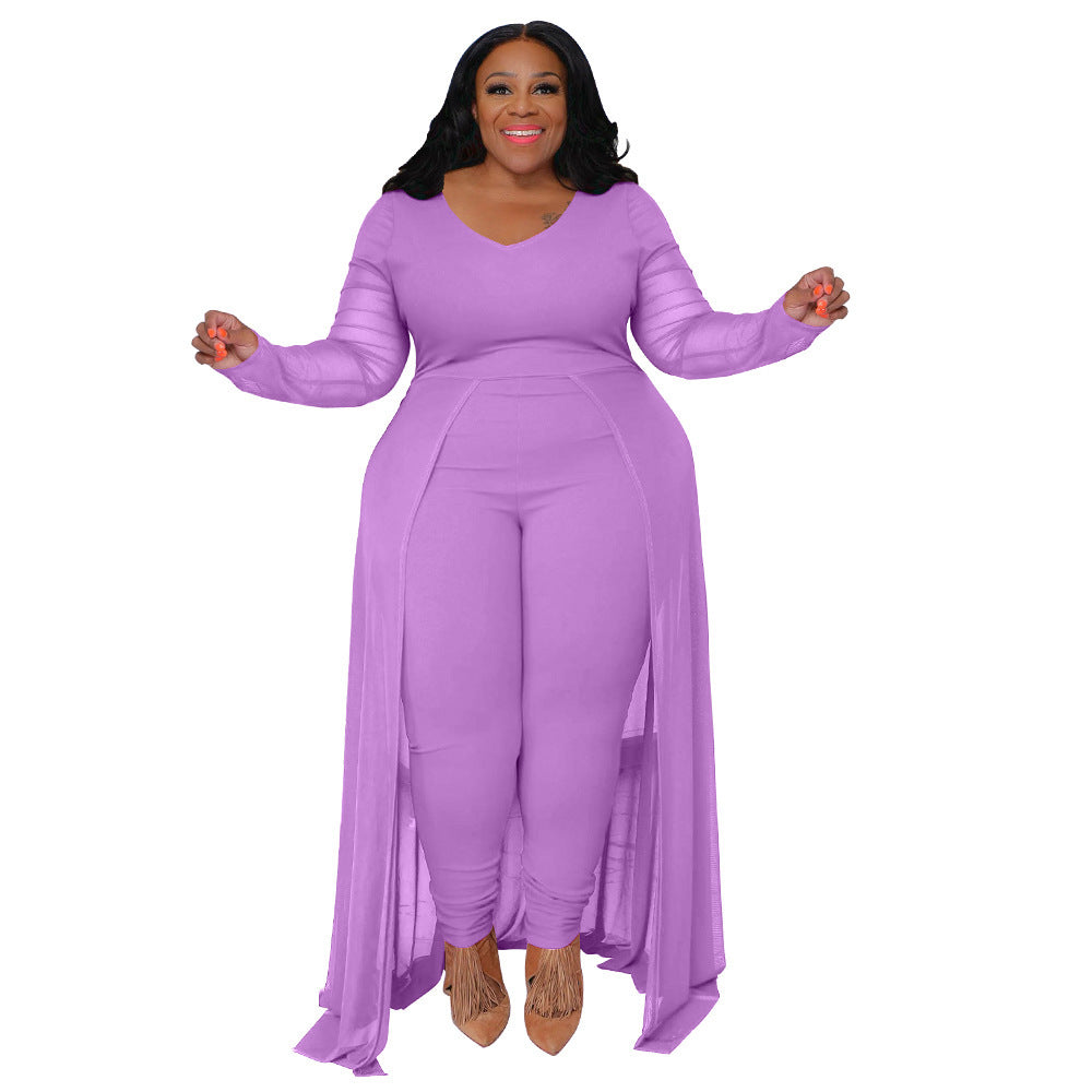 Women’s Long Sleeve Stretch Jumpsuit with Pockets – Casual Chic One-Piece Romper | Stylish Bodycon Stitching Jumpsuit for Fall & Winter Outfits