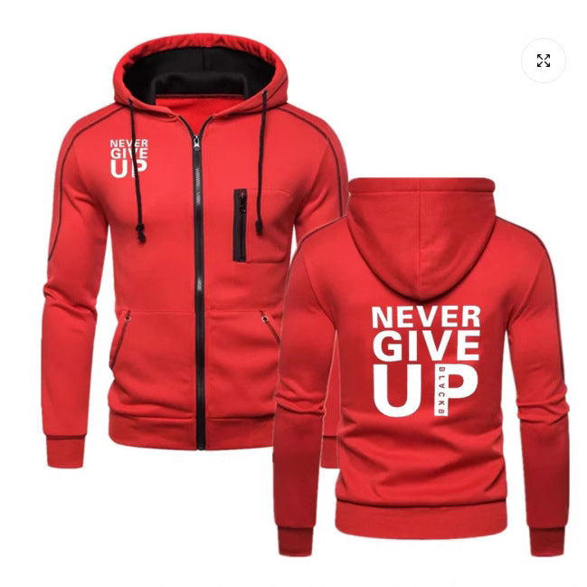 Men’s “Never Give Up” Hoodie – Casual Street wear Pullover | Motivational Graphic Sweatshirt