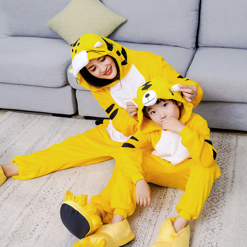 Yellow Hooded Girl Cartoon Family Wear Parent-child Home Pajamas