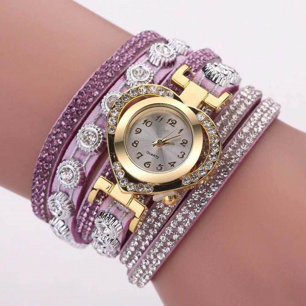 Personality Heart Diamond Dial Bracelet – Multi-Color Charm Watch for Women