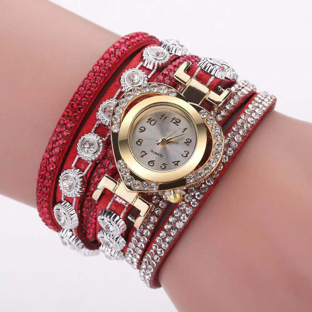 Personality Heart Diamond Dial Bracelet – Multi-Color Charm Watch for Women