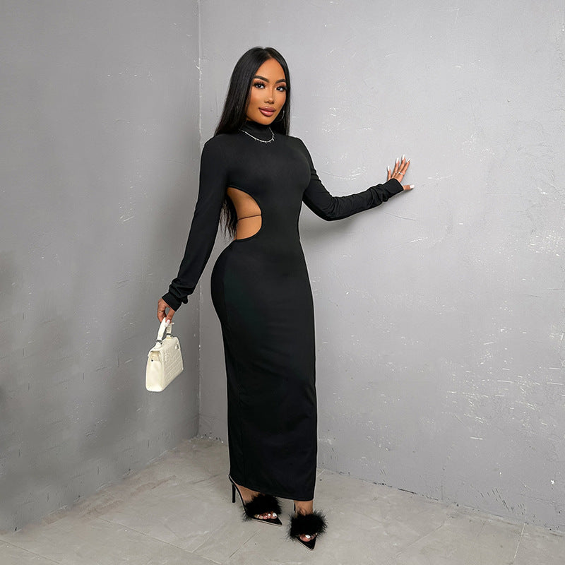 Women’s Slim-Fit Backless Butterfly Turtleneck Dress – Elegant Bodycon Party Look