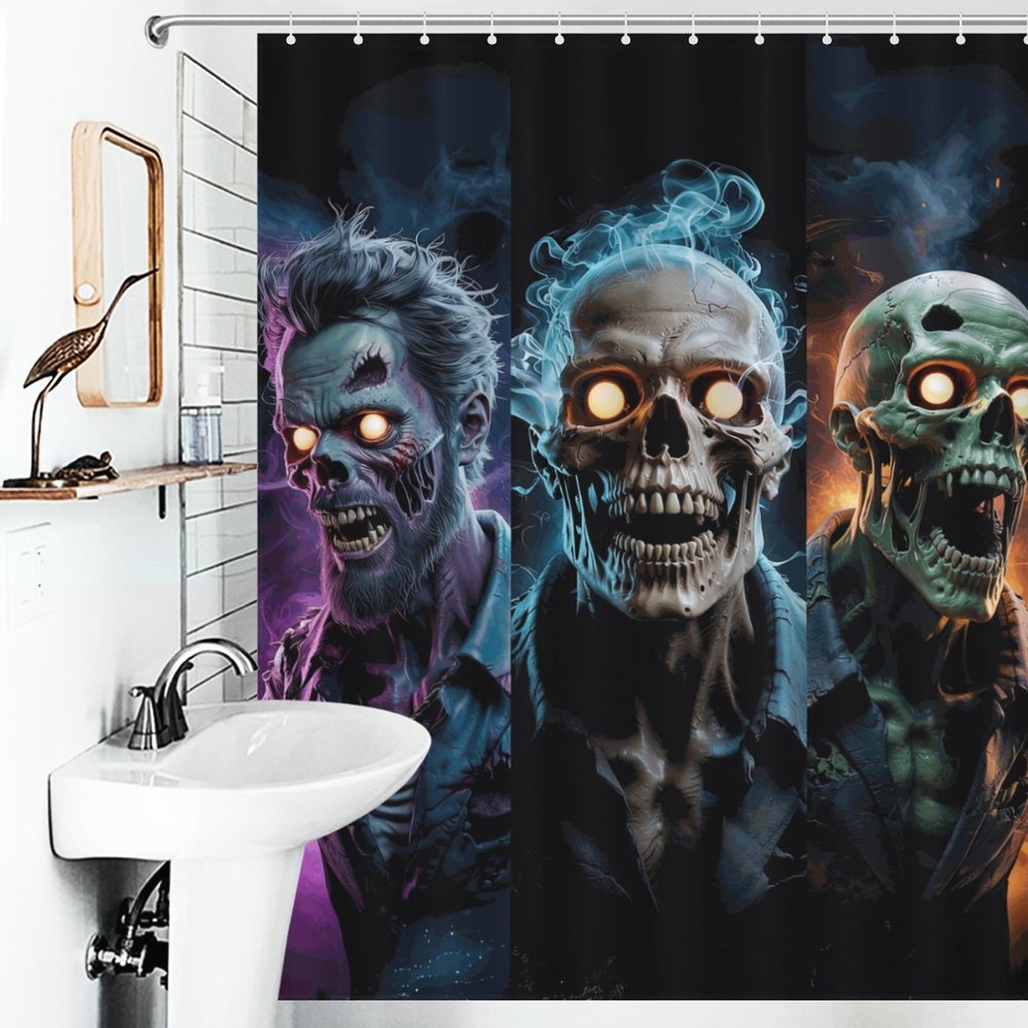 Scary Zombie Skull / Halloween Gothic Creepy Bath Curtain