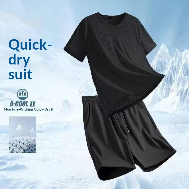 Breathable Men’s Two-Piece Sports Set | Short Sleeve Athletic Outfit with Matching Shorts | Lightweight Gym, Running & Streetwear Set for Summer
