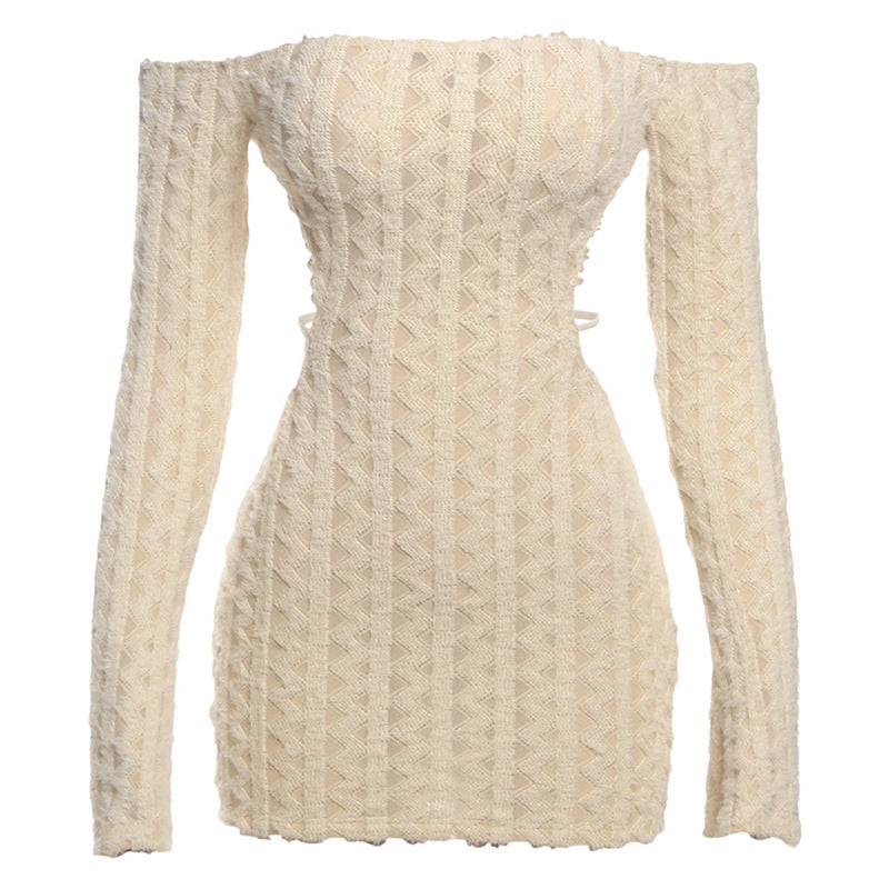 Solid Color High Waist Backless Off-Shoulder Dress – Slim Fit & Elegant Evening Style