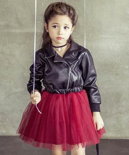 Girls Leather Dress Embroidered With Sequins