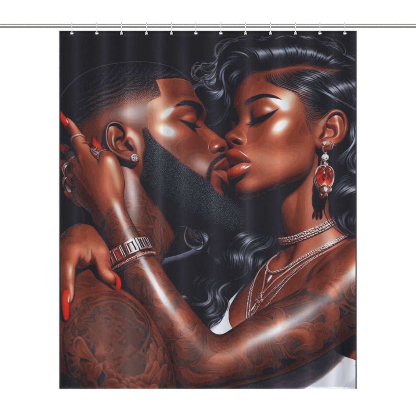 Melanin Romance Shower Curtain - Affectionate Black Love Couple Decor | Transform Your Bathroom into a Romantic Oasis