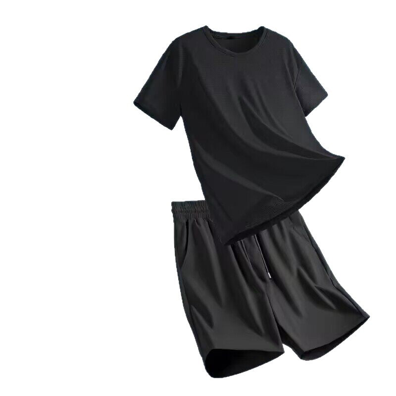 Breathable Men’s Two-Piece Sports Set | Short Sleeve Athletic Outfit with Matching Shorts | Lightweight Gym, Running & Streetwear Set for Summer