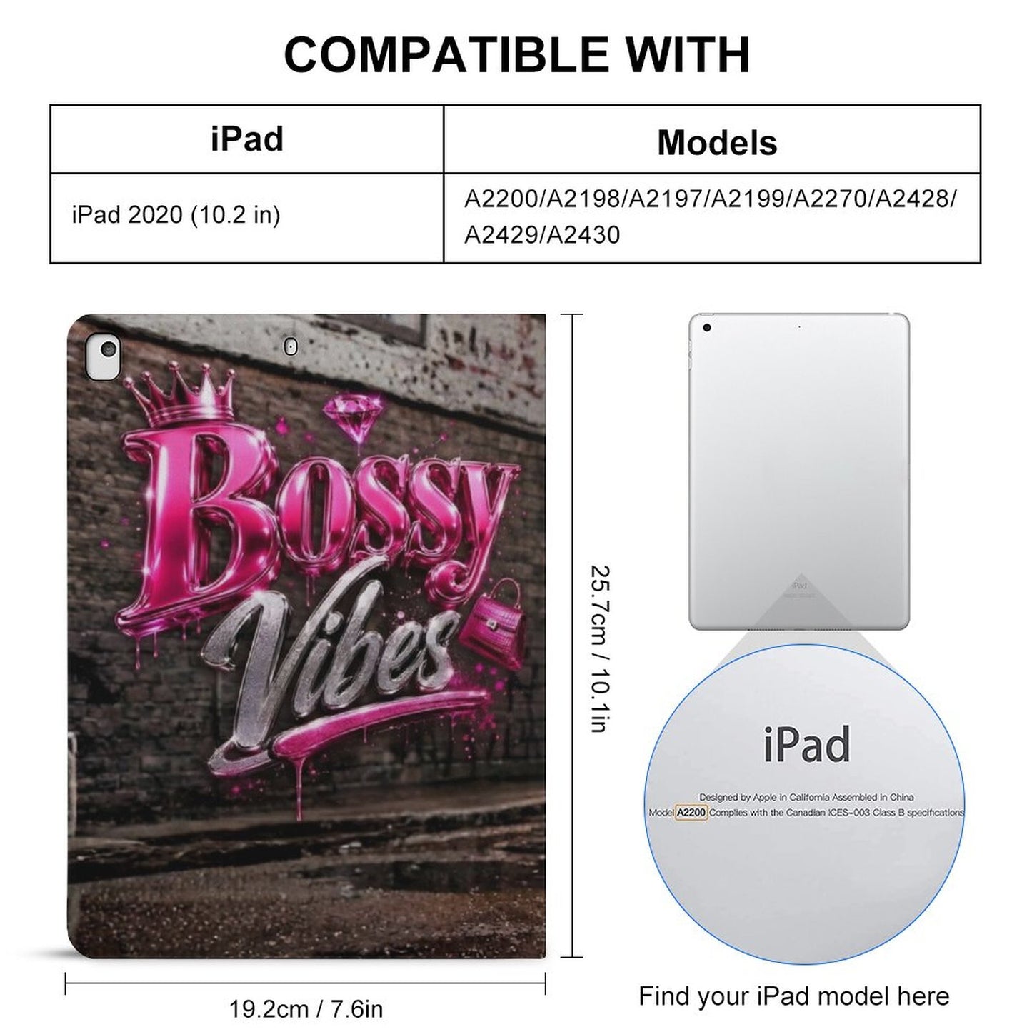 Bossy Vibes Book-Style iPad Case with Apple Pencil Holder – Luxury iPad Protector Cover for Women, Magnetic Smart Folio Tablet Case, Stylish Boss Babe Tech Accessory
