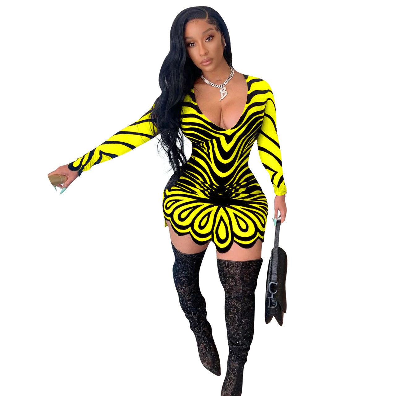 Women's Irregular Print Lace Dress – Elegant Lace Patchwork Dress, Asymmetrical Print Dress, Trendy Summer Party Dress for Women