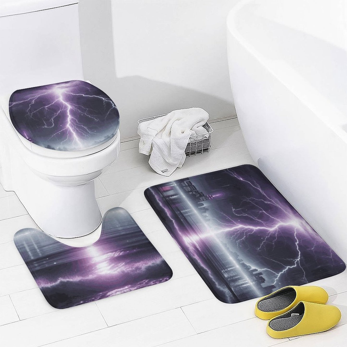 Thunder Storm Shower Curtain Set with 3 Rugs/ Guest Bathroom/ Master Bathroom