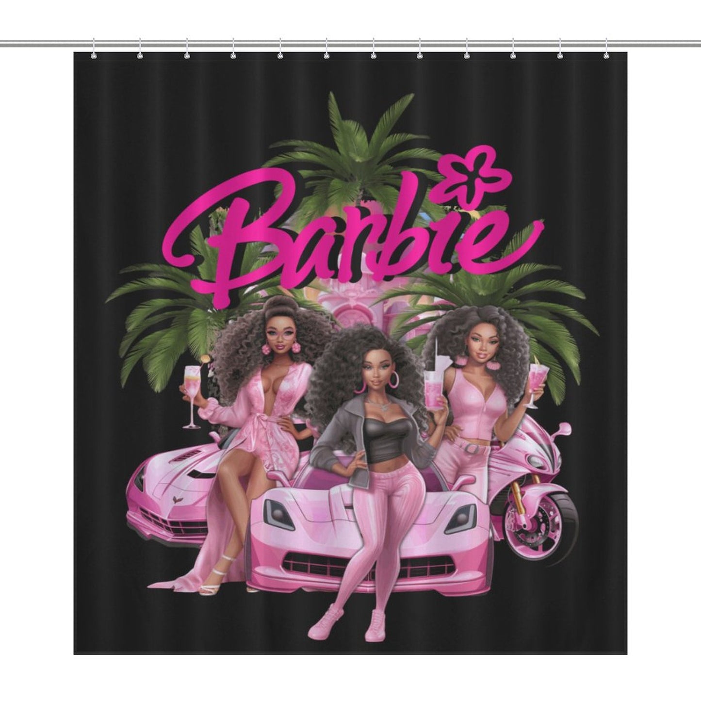 Melanin Barbie Shower Curtain – Black Girl Magic Bathroom Decor, Afrocentric Home Style, Melanin Queen Bathroom Set