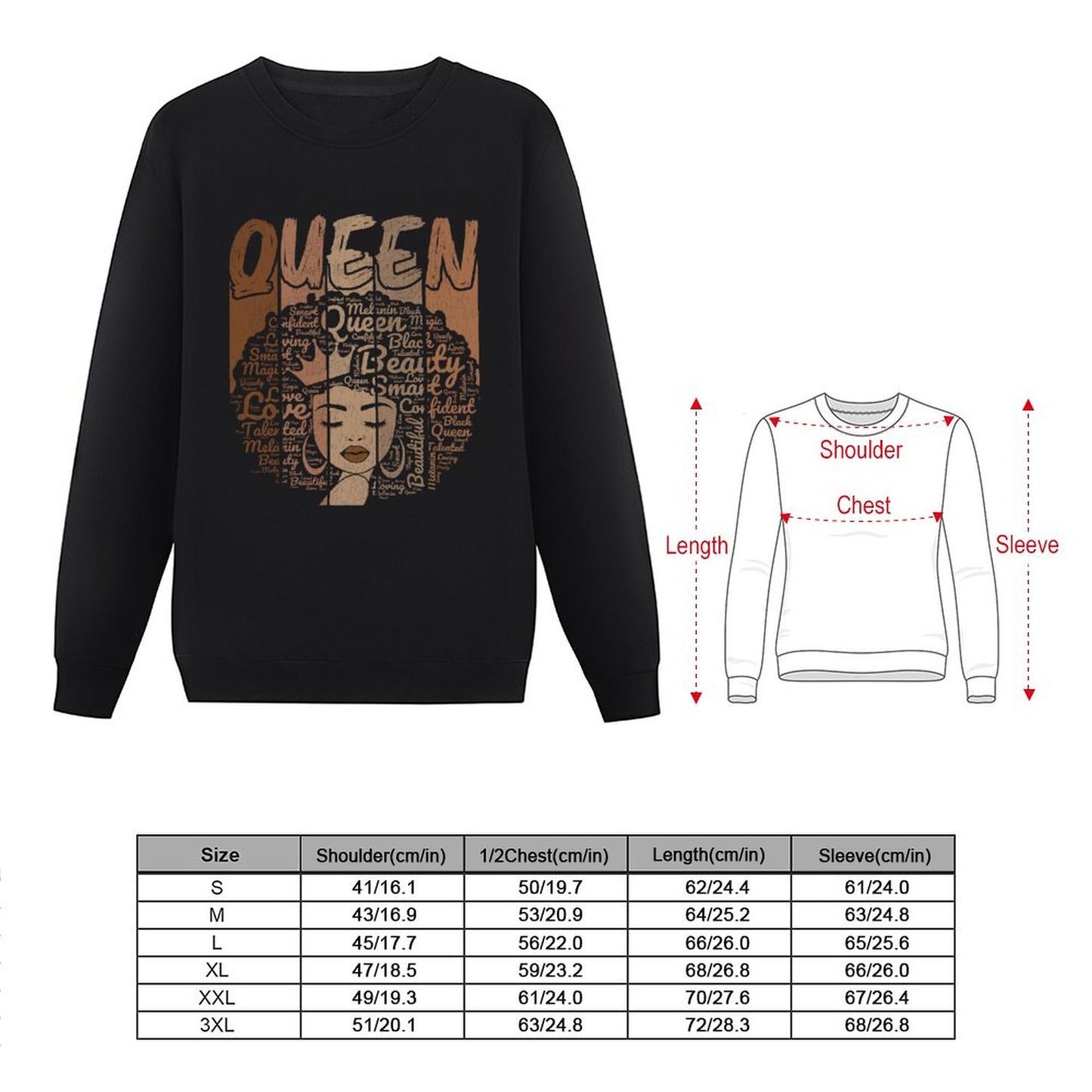 Melanin Queen Sweatshirt – Black Women Empowerment Graphic Pullover | Afro Art Streetwear | Confident Black Queen Fashion