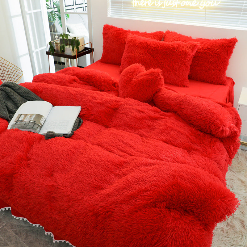 Luxury 4-Piece Mink Bedding Set – Ultra Soft Plush Bedspread with Pillow Shams & Fitted Sheet | Cozy Faux Mink Comforter Set bed set
