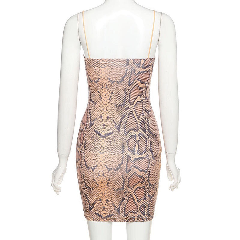 Snake Print Hollow-Out Slim Fit Bodycon Dress | Sexy Bag Hip Skirt Clubwear | Women’s High Waist Fashion Dress
