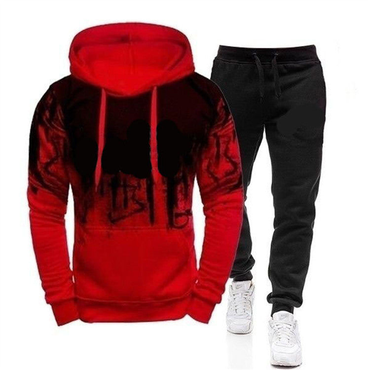 Men's Ink Print Fashion Trend Sweater and Jogger Two-Piece Set - Bold Street Style Look