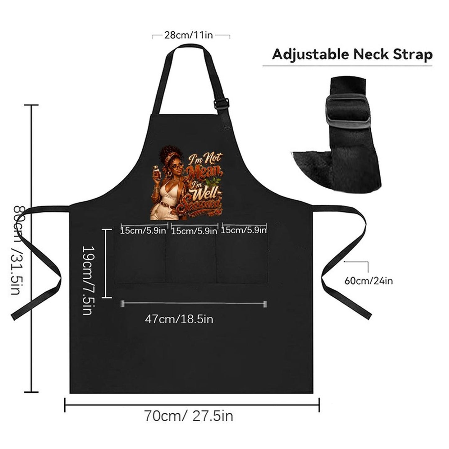 I'm Not Mean, I'm Well-Seasoned Black Apron | Funny Cooking Apron for Women | Southern Kitchen Gift | Black Woman Gift  Decor