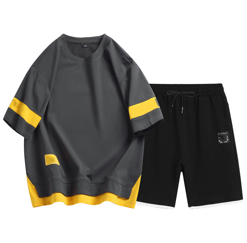 Men’s Casual 2-Piece Streetwear Set – Short Sleeve Crew Neck T-Shirt & Drawstring Shorts | Summer Athletic Lounge Outfit | Modern Urban Style