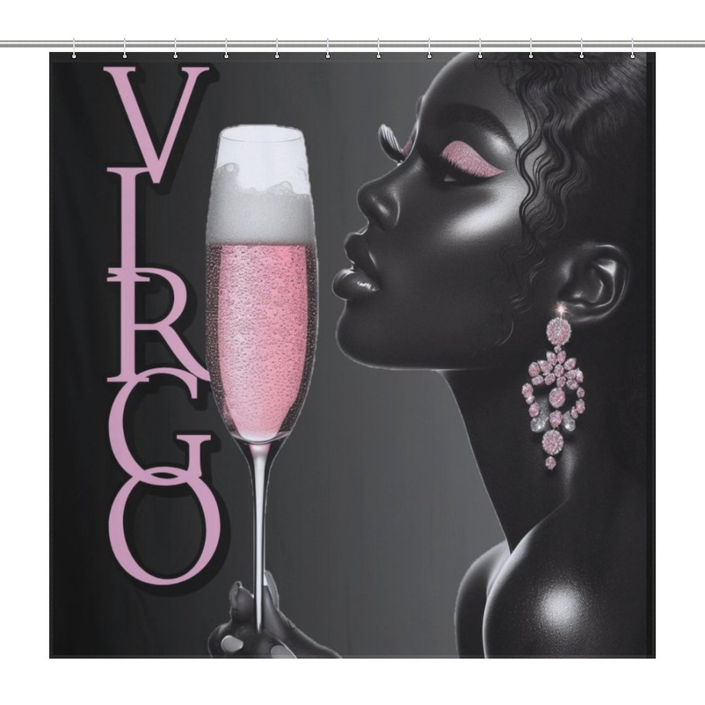 Pink & Black Melanin Virgo Shower Curtain  – Bold Astrology Home Decor