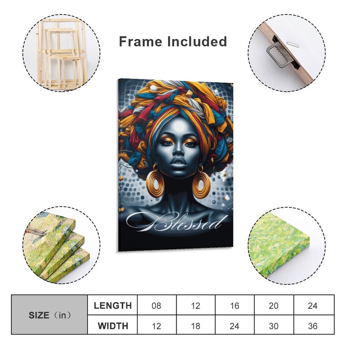 Melanin Women Artwork | Framed Wooden Poster Hanging 8x12 Inch | Afrocentric Home Decor