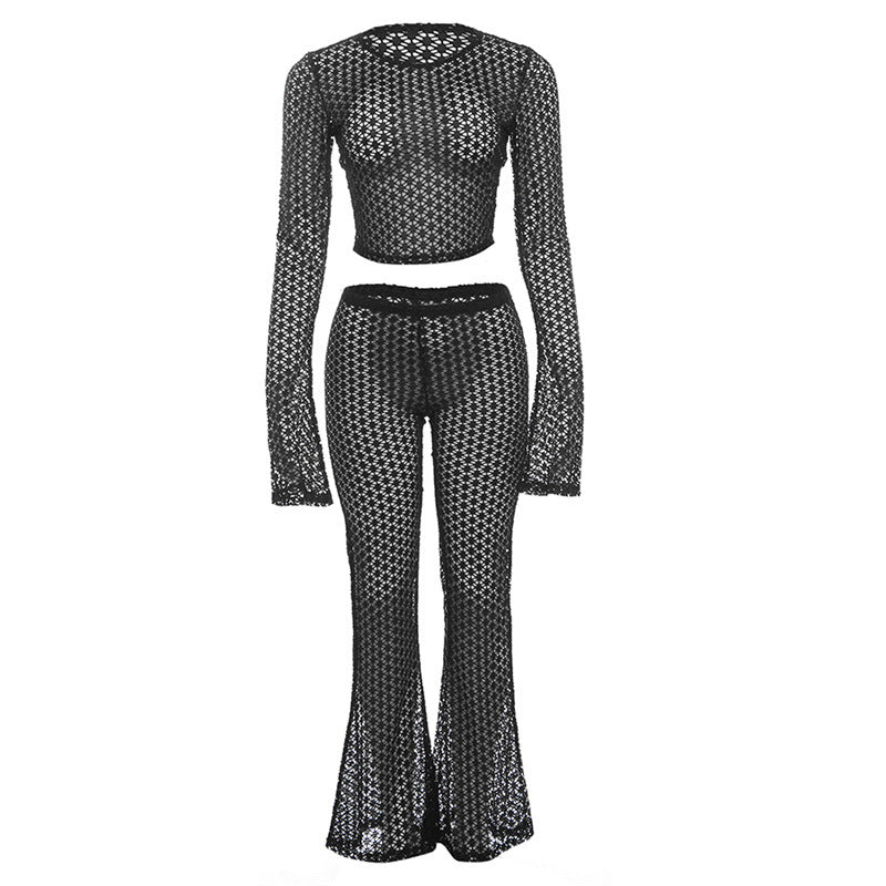 Personality Street Sexy Ripped Bare Midriff High Waist Trousers Suit Women