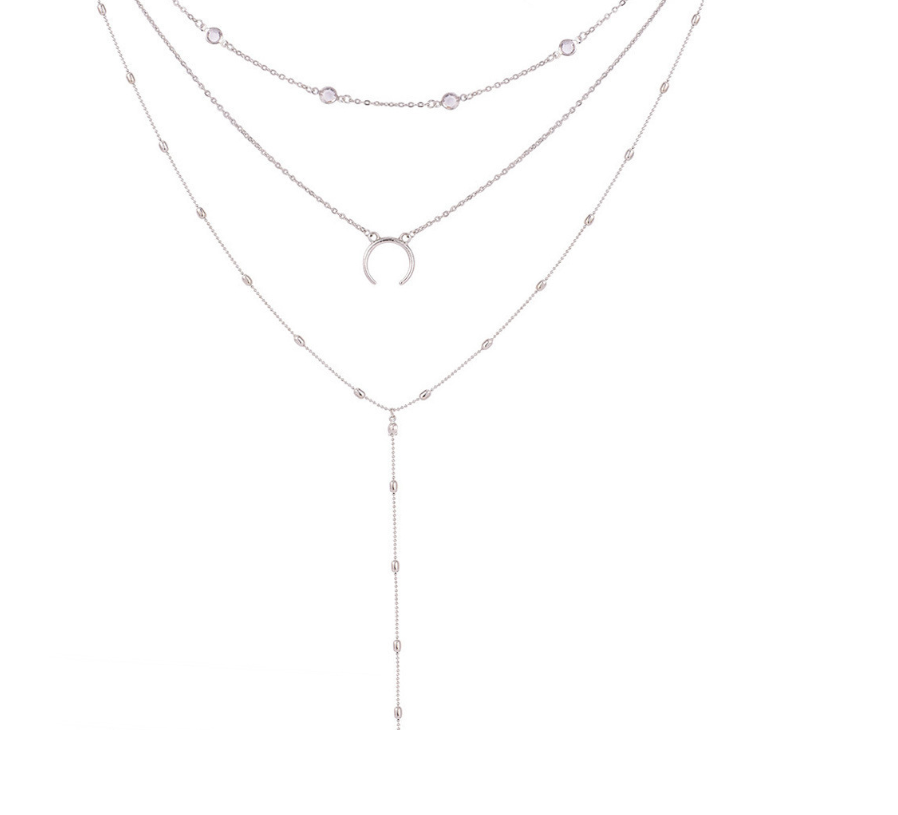 Fashion Multilayer Crescent Moon Choker Necklace With Bead Chain Initial Necklace Pendant