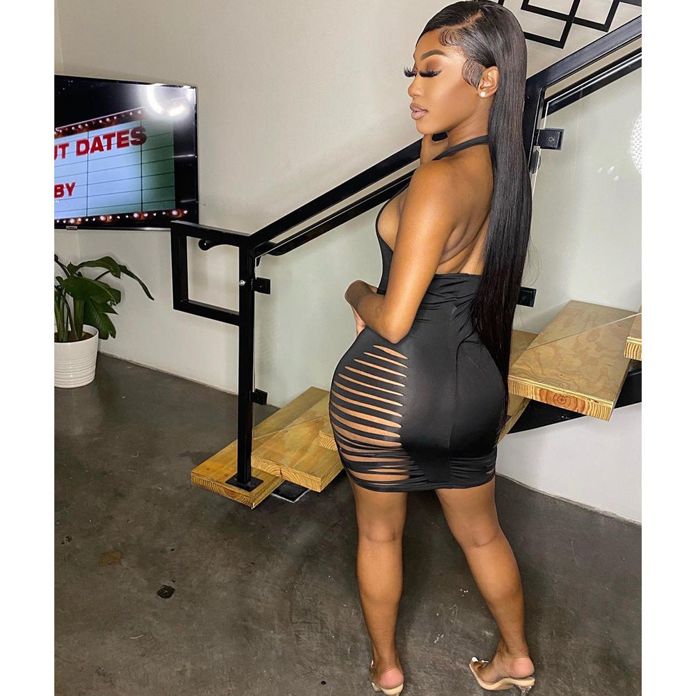 Women’s Sexy Halter Cut-Out Dress – Backless Bodycon Mini Dress, Summer Party Clubwear, High Waist Slim Fit Night Out Outfit