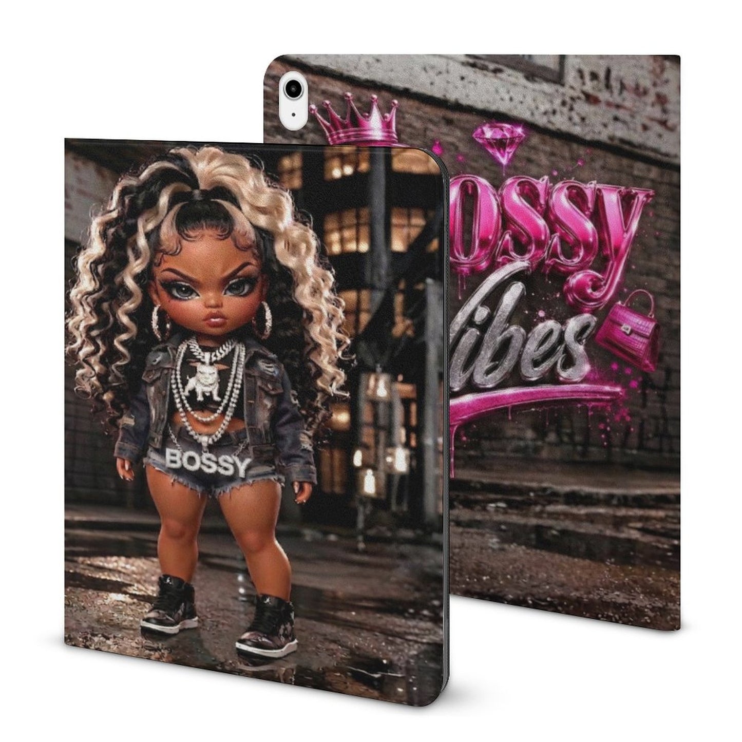 Bossy Vibes Book-Style iPad Case with Apple Pencil Holder – Luxury iPad Protector Cover for Women, Magnetic Smart Folio Tablet Case, Stylish Boss Babe Tech Accessory