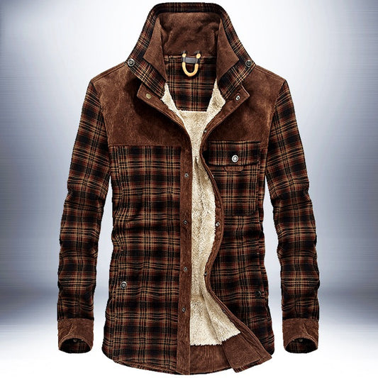 Men’s Winter Plaid Fleece Jacket – Thick Warm Cotton Coat, Insulated Cold-Weather Button-Up Outerwear