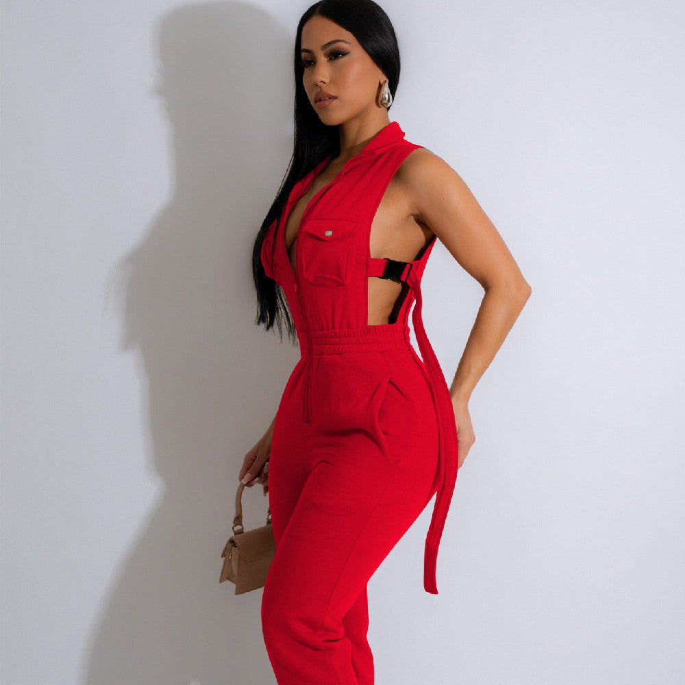 Women's Solid Color Side Jumpsuit |Sexy Peek-a-Boo Sides | Trendy One-Piece Outfit