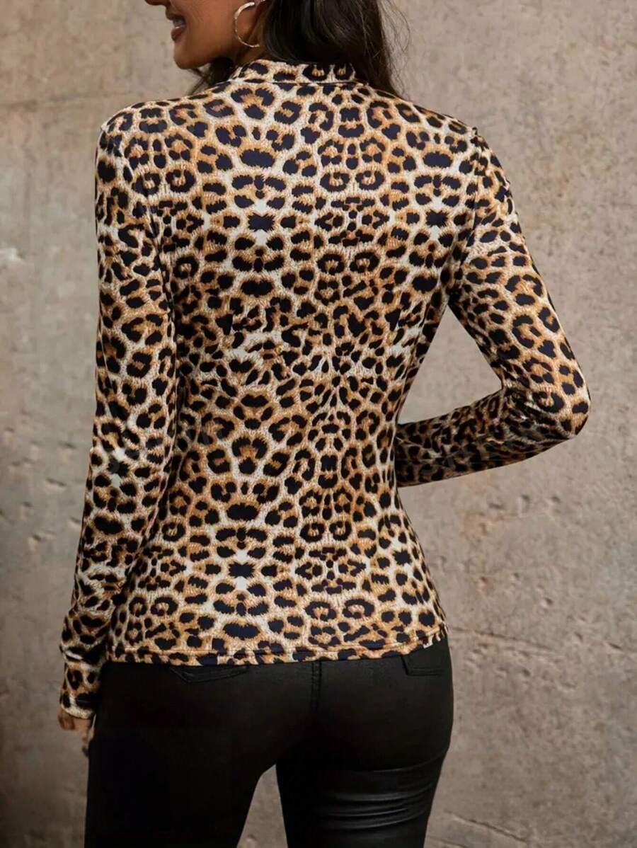 Slim Leopard Hollow Women's Long-sleeve Blouse