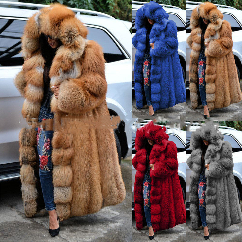 Luxurious Faux Fur Coat for Women – Long Hooded Winter Coat for Elegance & Warmth