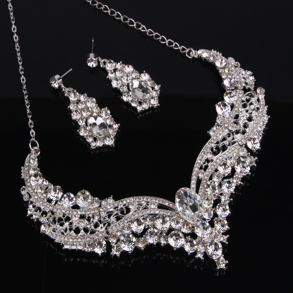 Large Crystal  Diamond Jewelry Necklace  Set