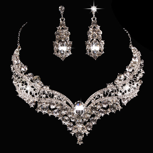 Large Crystal  Diamond Jewelry Necklace  Set