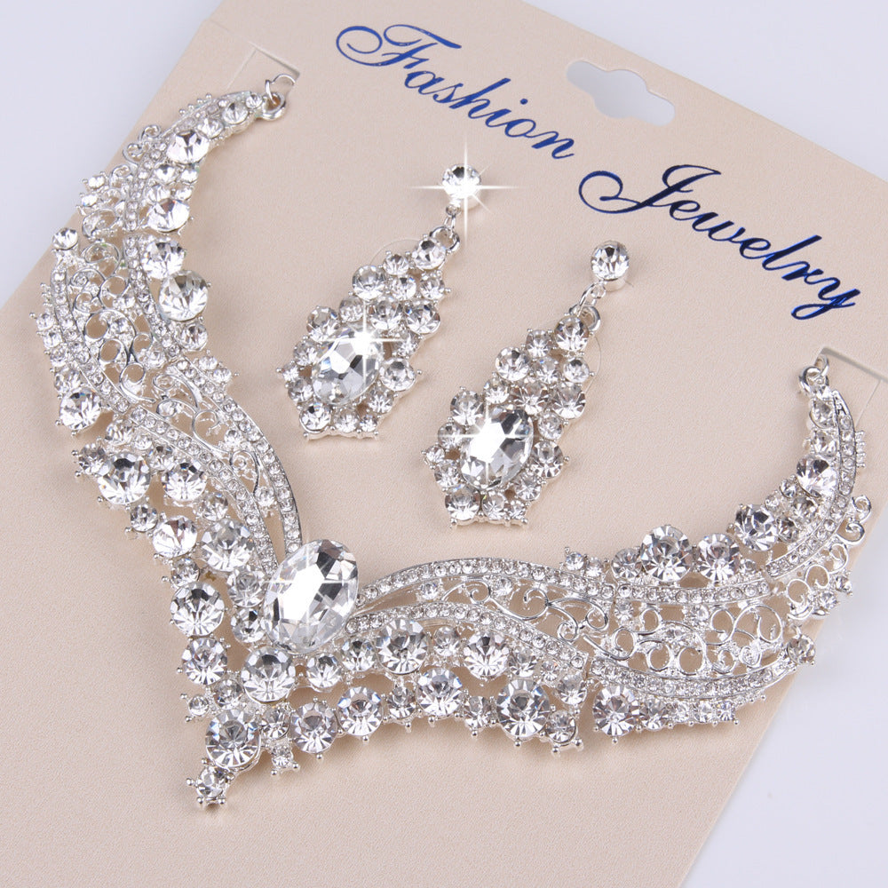 Large Crystal  Diamond Jewelry Necklace  Set