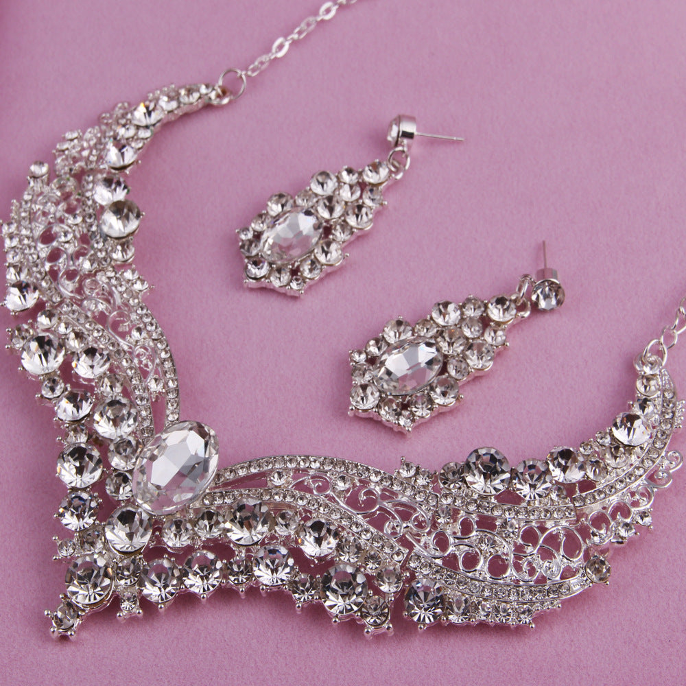 Large Crystal  Diamond Jewelry Necklace  Set