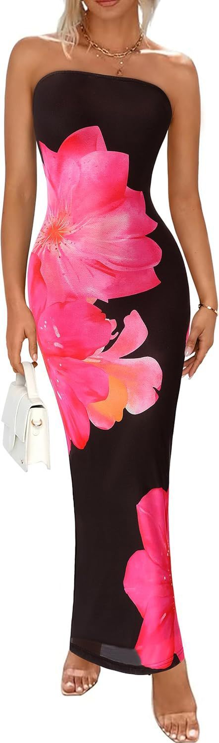 Women's Slim-Fit Floral Print Dress with Bold Contrast Colors – Elegant & Eye-Catching