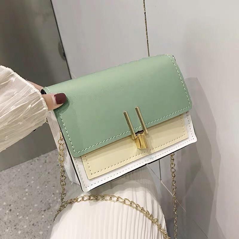 Women’s Color Block Crossbody Bag – Mint Green, Cream & White Shoulder Purse with Gold Chain | Stylish Small Handbag