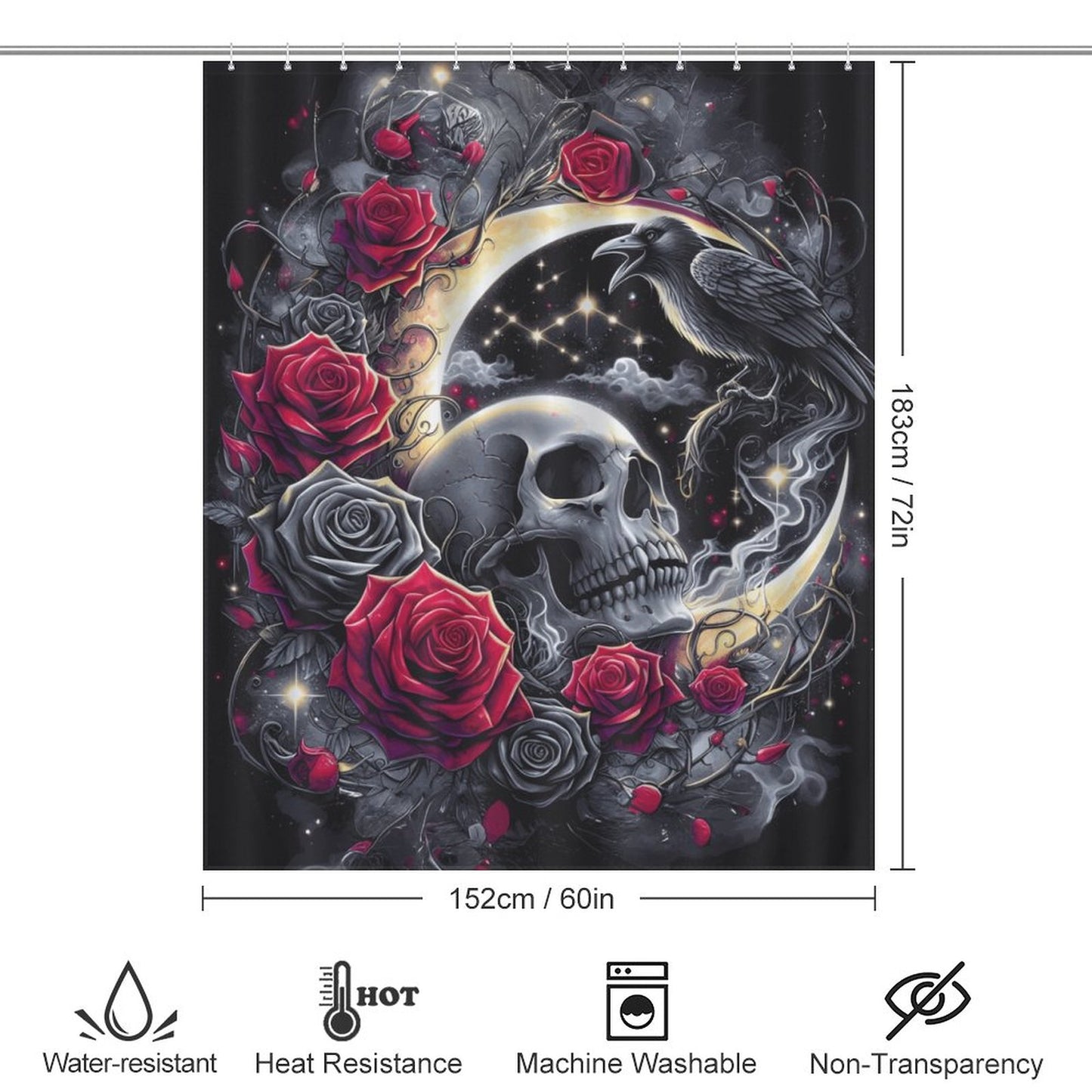 Mystic Skull & Roses Gothic Shower Curtain – Bathroom Decor