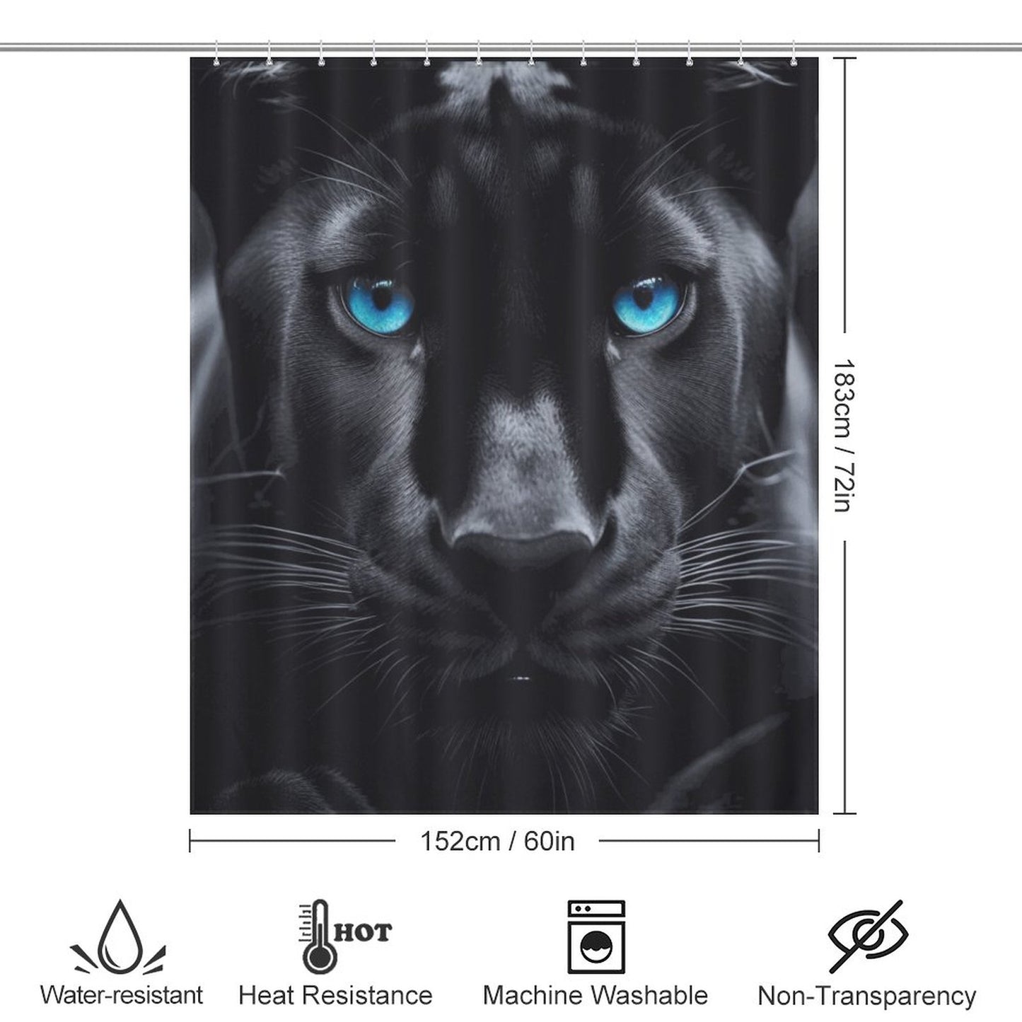 Fierce Black Panther Shower Curtain with Striking Blue Eyes – Bold Animal Design  | Bold African-Inspired Home Decor