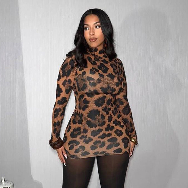Sexy Long Sleeve Snakeskin Print Bodycon Mini Dress – Figure-Hugging Sheath Dress for Night Out, Clubwear, Party Outfit for Women