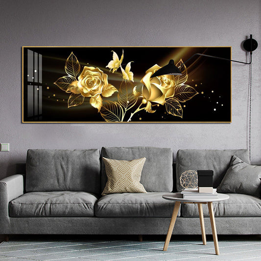 Black Gold Rose Abstract Wall Art Canvas | Luxury Floral Painting Print | Modern Glam Home Decor for Living Room, Bedroom & Office | Elegant Rose Gold Canvas Artwork