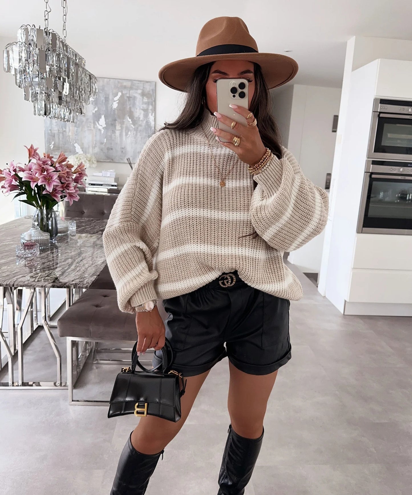 Loose Striped Mock-Neck Knitwear Pullover | Contrast Color Oversized Sweater for Women | Cozy Fall Winter Fashion | Casual Streetwear Sweater Top